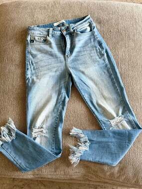 KanCan Distressed High-Rise Frayed Ankle Skinny Jeans